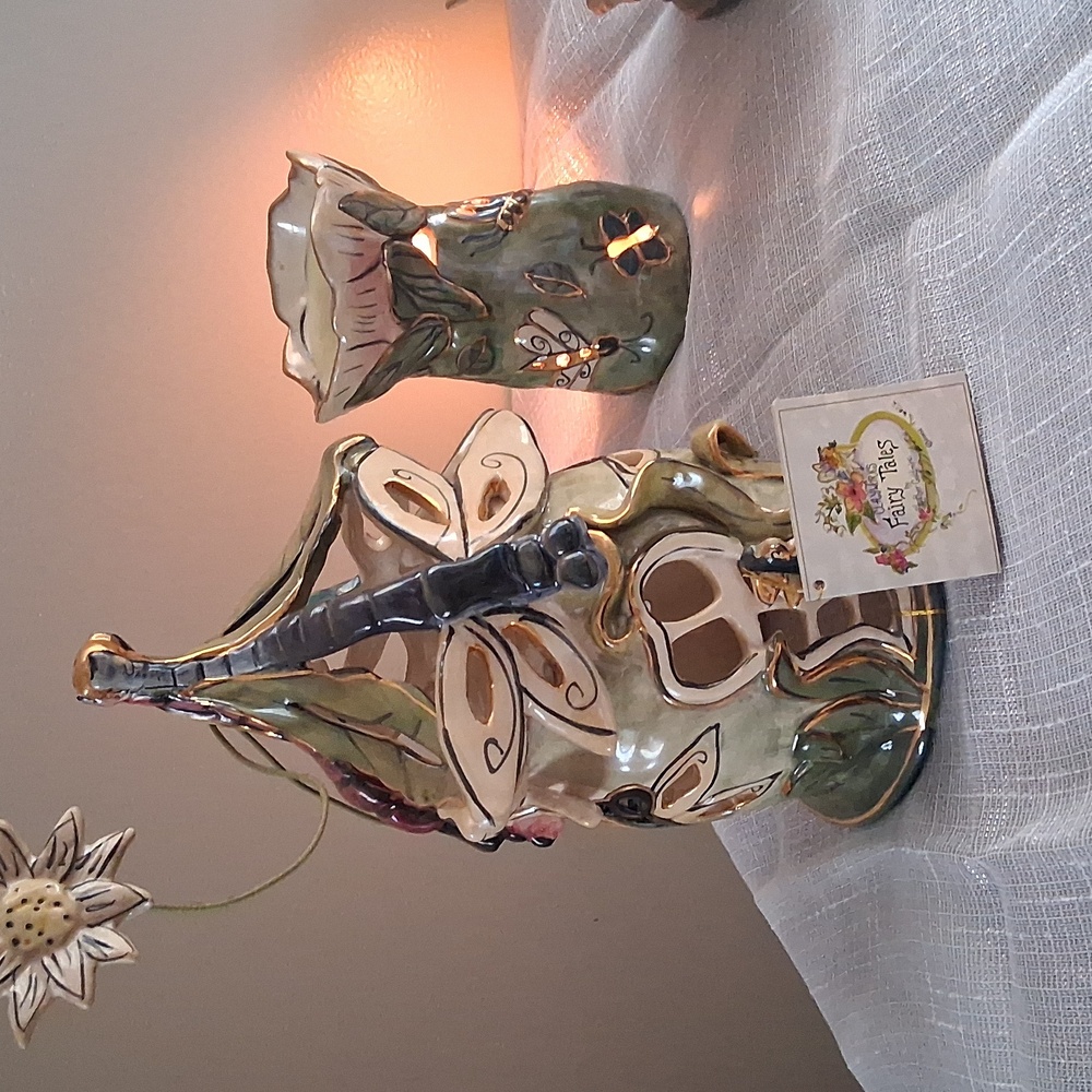 Green Ceramic Floral & Butterfly Votive Lamp - Home Accents Decor